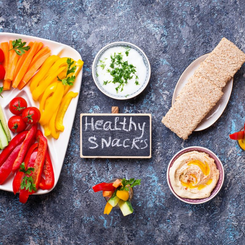 Healthy snacks. Vegetables and hummus