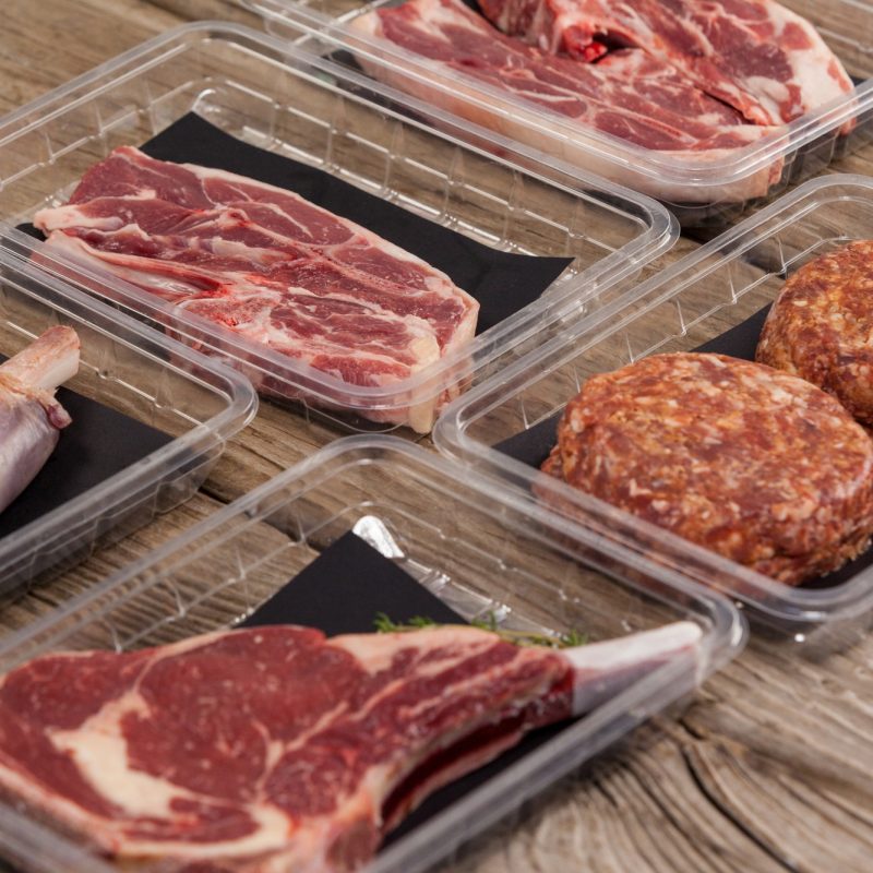 Varieties of meat in plastic boxes